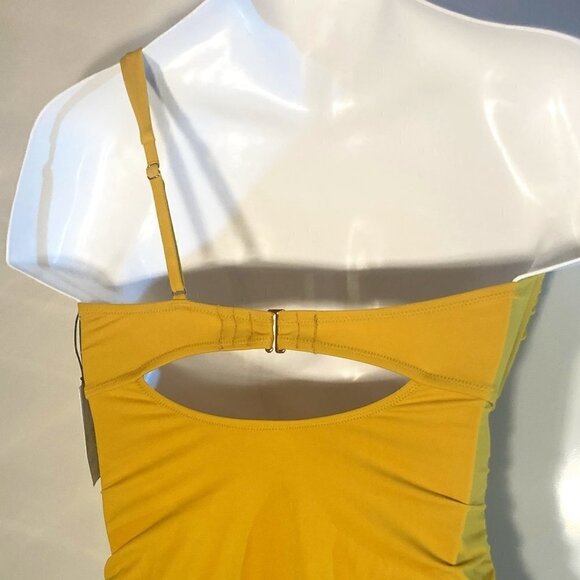 Shade & Shore NWT SZM Golden Yellow One Strap 1 Piece Figure Flattering Swimsuit - Picture 5 of 9